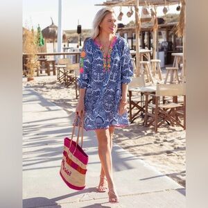 PLACE DU SOLEIL PDS Popover Dress 438 in Blue Sz:M NWT